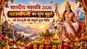 शारदीय नवरात्रि_ माँ शैलपुत्री पूजा दृश्य